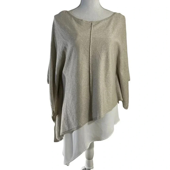 White House Black Market Blouse Metallic Gold Layered Asymmetrical Hem Batwing - Picture 1 of 8